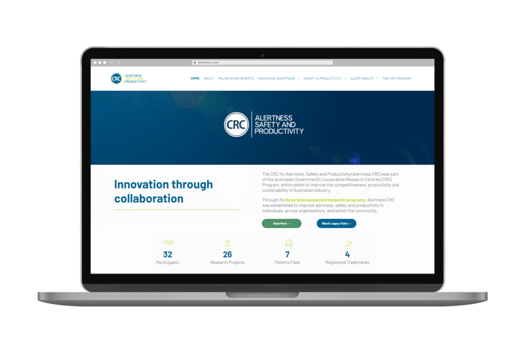 Crc For Alertness, Safety And Productivity Website Design Laptop View By Rogue Web Design