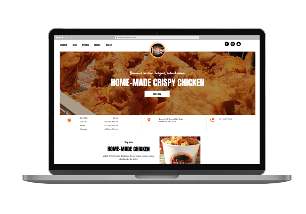 Hillbillys Crispy Chicken Website Design Laptop View By Rogue Web Design