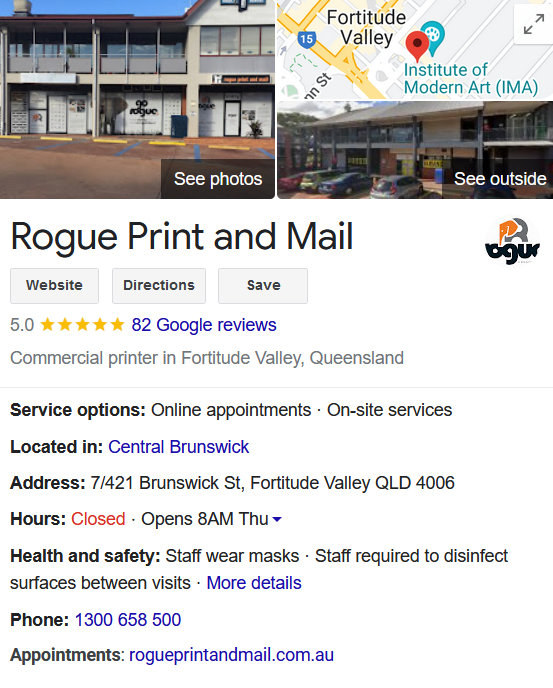 Rogue Print And Mail Google Business Listing Screenshot