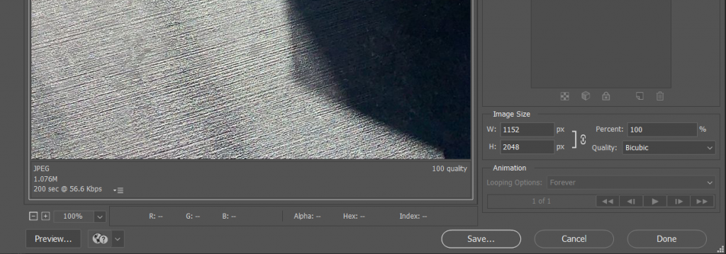 Photoshop Image Size Panel