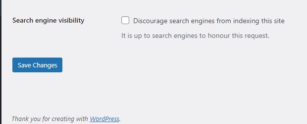 Screenshot Of WordPress Admin Panel Showing How To Turn On And Off Search Engine Visibility Noindex