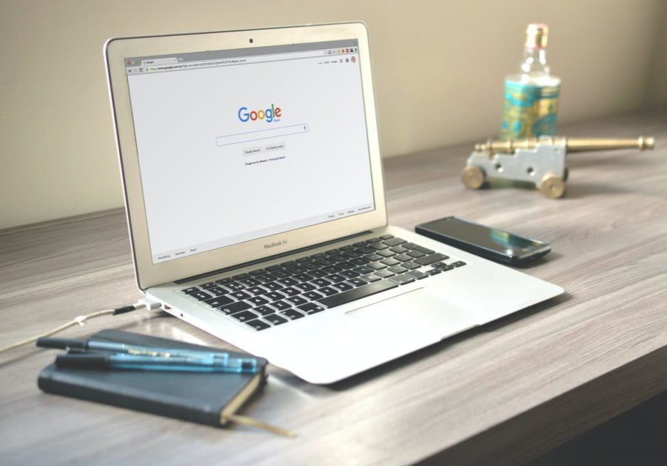 Google Search Engine Blank Google Search Screen Macbook On A Table